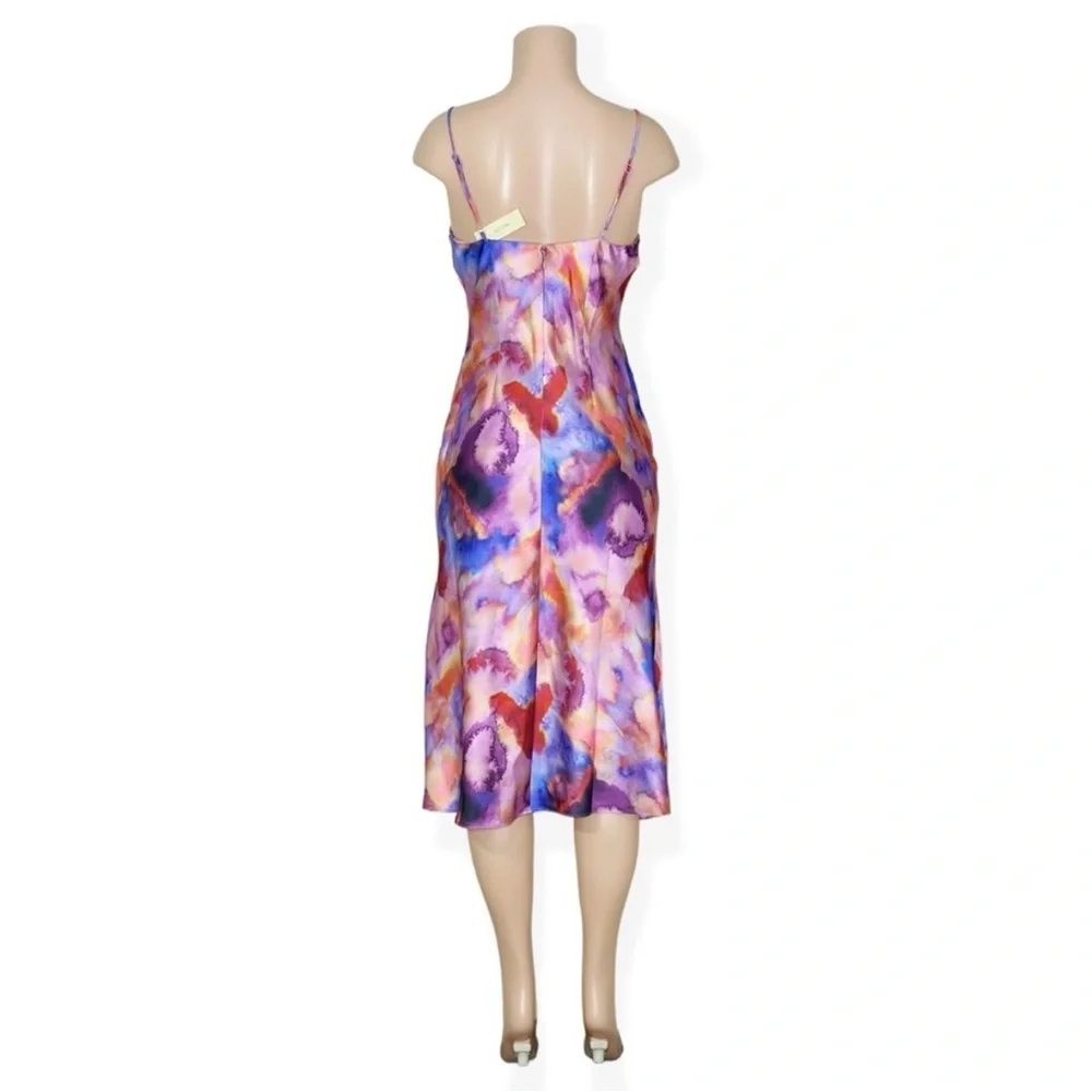 BHLDN Hazel V-Neck Printed Stretch Satin Midi Dress NWT Large - Picture 8 of 9